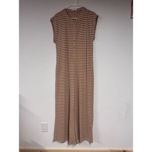 Cicy Bell Striped Wide Leg Jumpsuit Tan Burgundy Waffle Knit Sleeveless